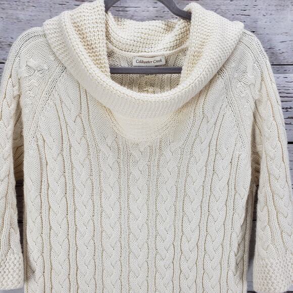 Coldwater Creek Cream Cable Knit Cowl Neck Wool Blend Sweater Size 1X - Picture 4 of 14